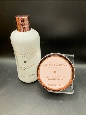 Baylis & Harding Jojoba Silk & Almond Oil Soak Crystals + Bath Milk Set NEW